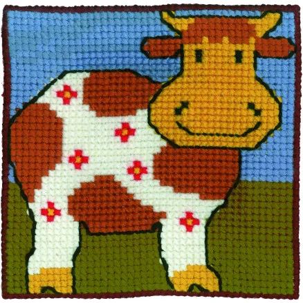 Permin Stickset Kinderleinwand Kuh 25x25cm