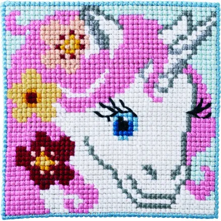 Permin Stickset Kinderleinwand Einhorn 25x25cm